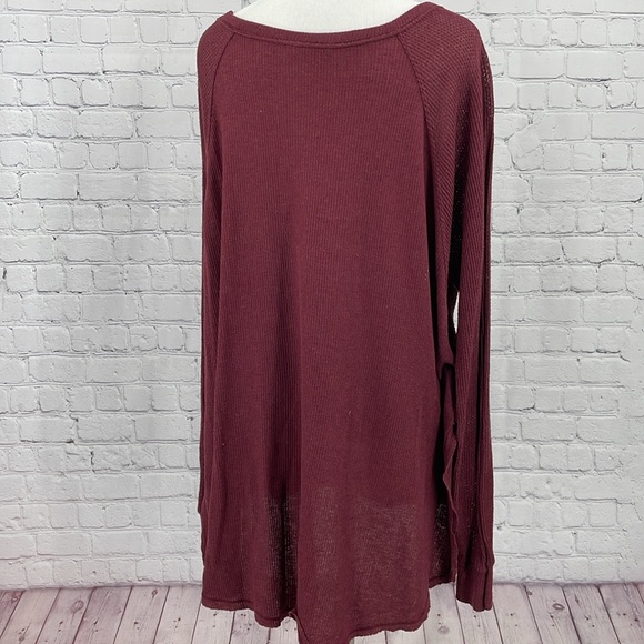 Out From Under Urban Outfitters Side Slit Burgundy Red Thermal Long Sleeve Top - Picture 4 of 8